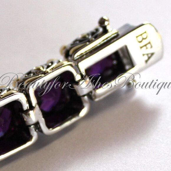 Checkerboard Cut Dark Amethyst Two Tone Throne Room Chunky Tennis CZ Bracelet - Picture 3 of 4